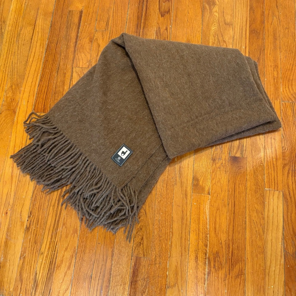 Tumi Blanket Throw Brown Alpaca Peru Wool Fringed 72" X 62" Warn Cozy Fall